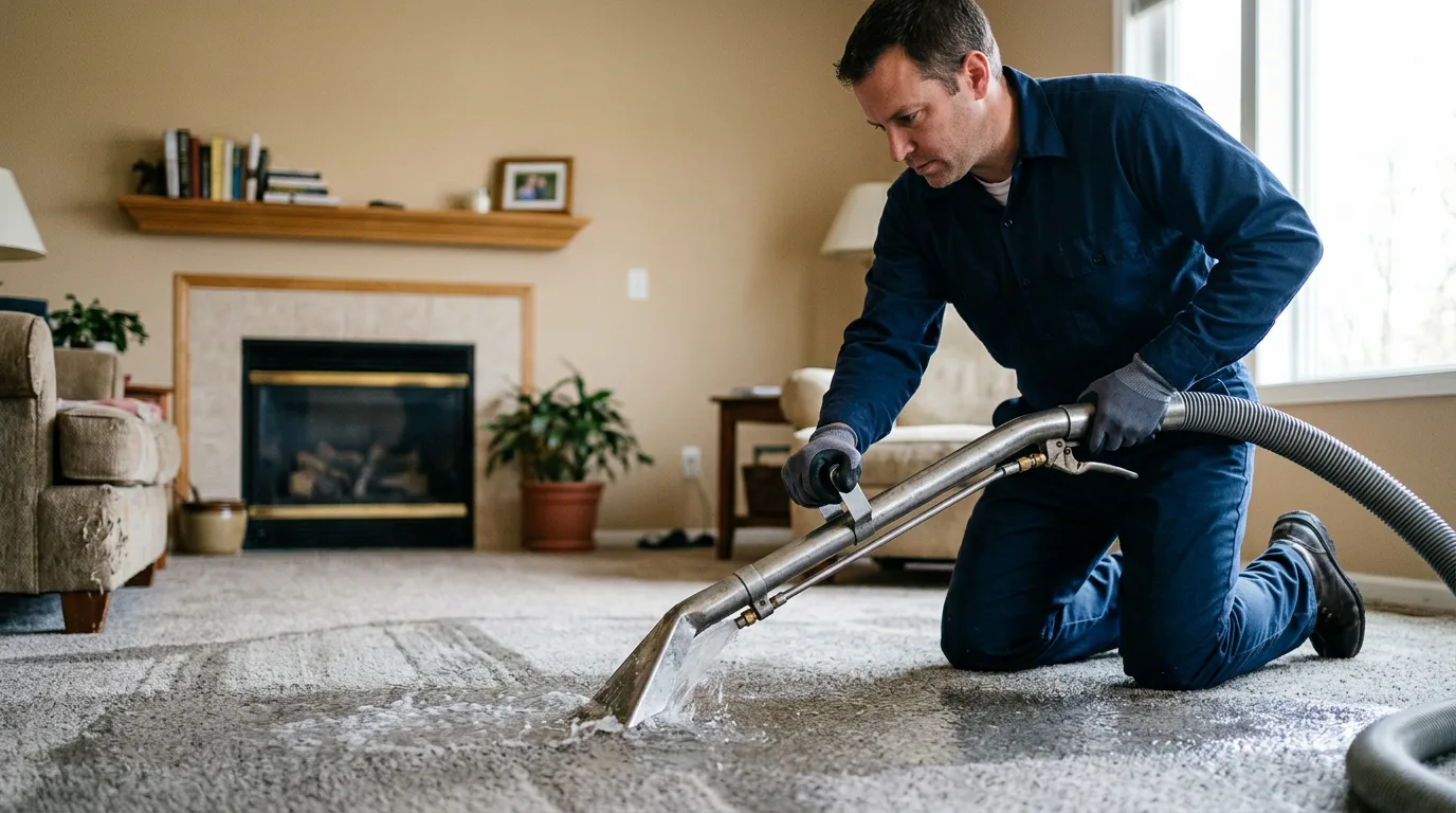 Water damage restoration technician working near Raymond, KS